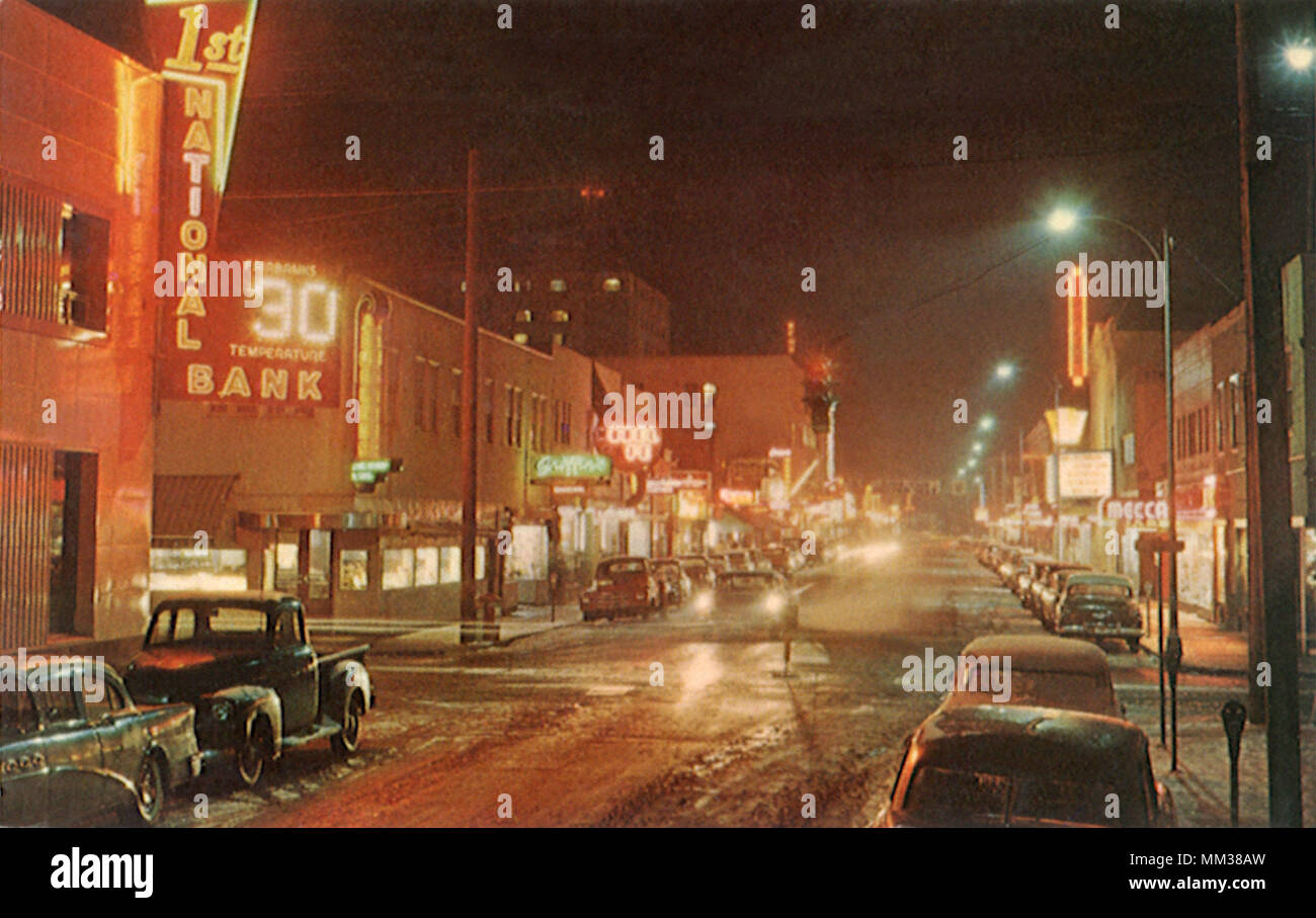 Second Avenue at Night. Fairbanks. 1962 Stock Photo