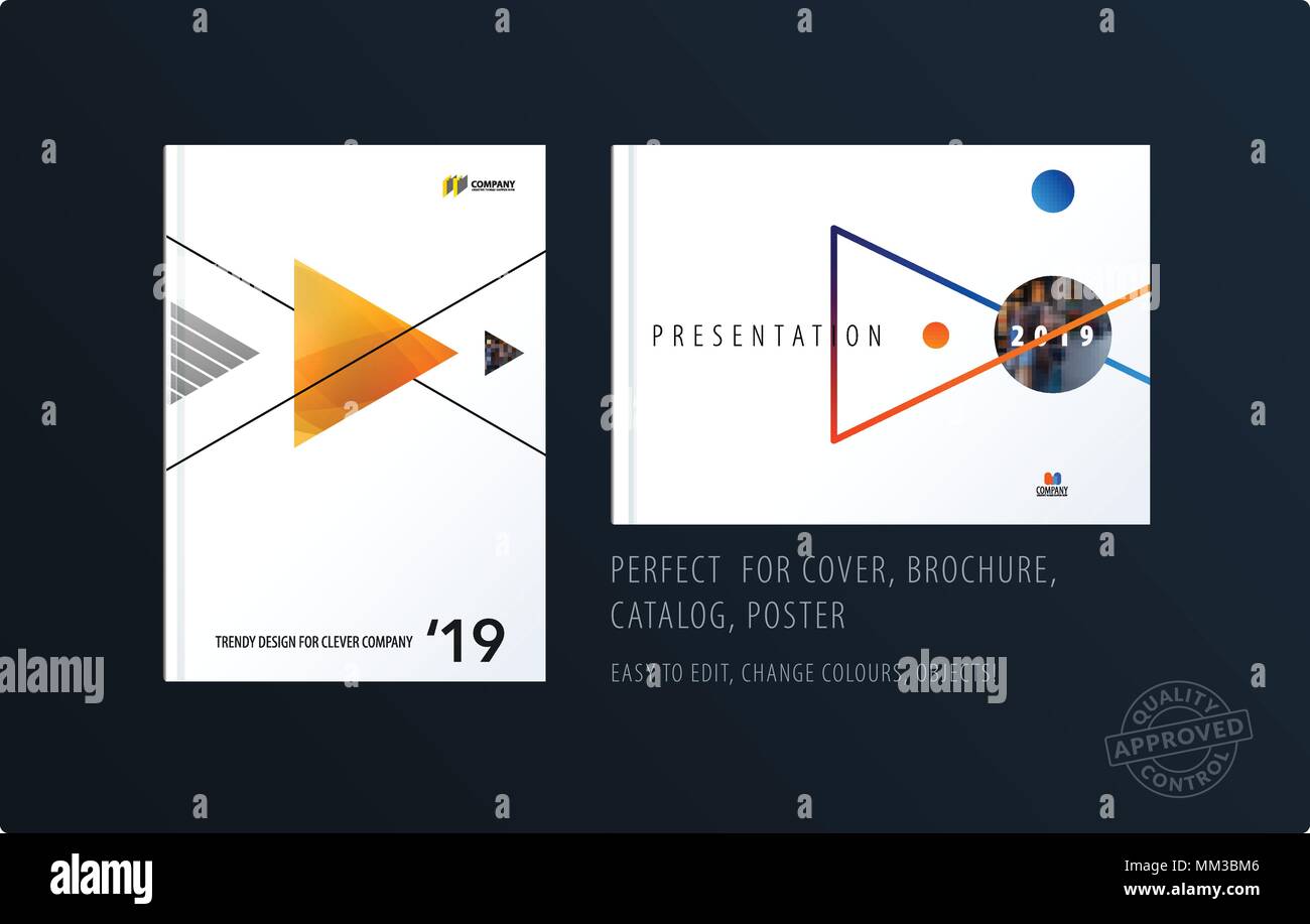 Brochure design triangular template. Colourful modern abstract set ...