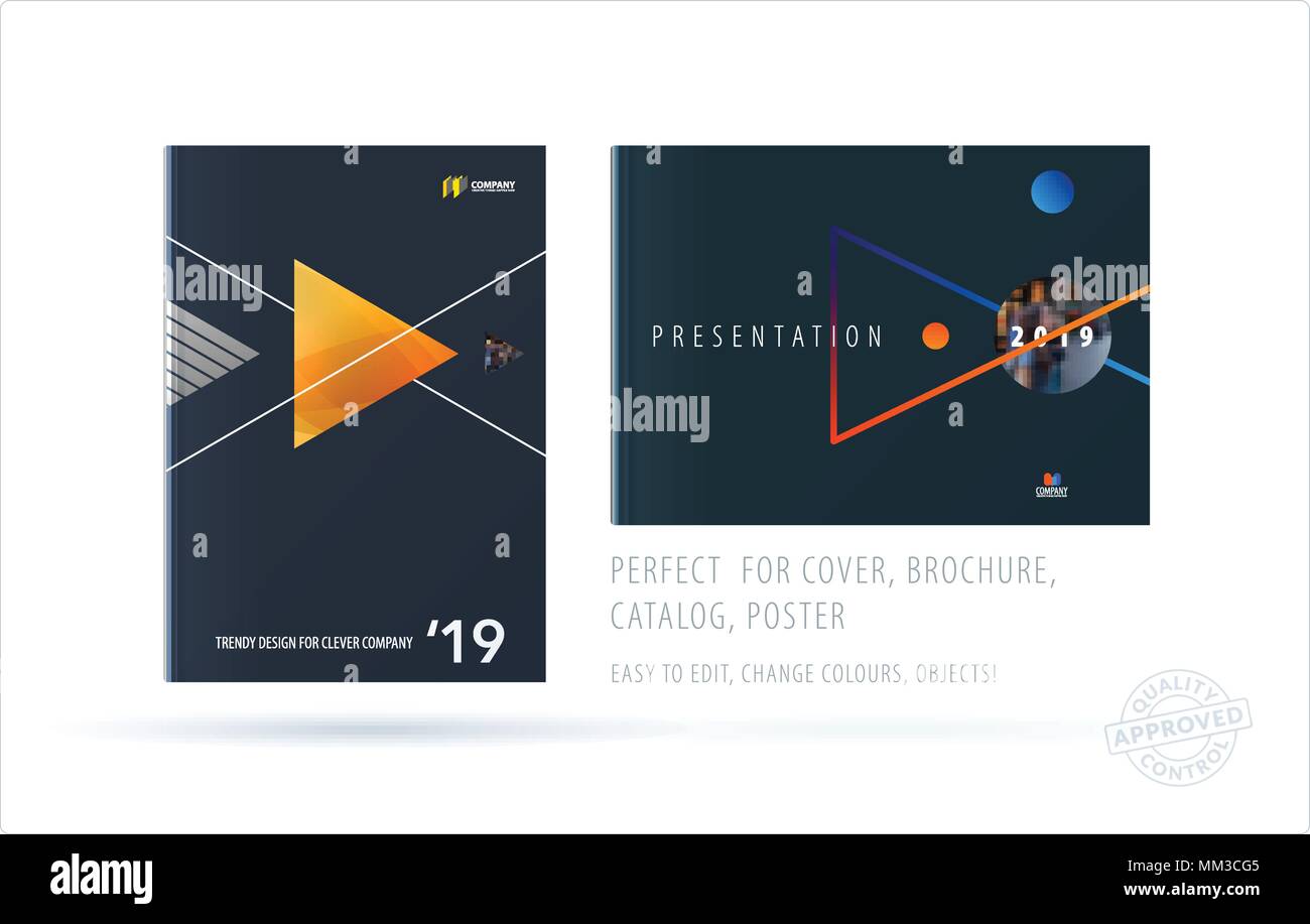 Brochure design triangular template. Colourful modern abstract set ...