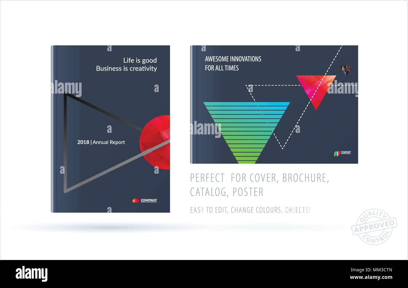 Brochure design triangular template. Colourful modern abstract set ...