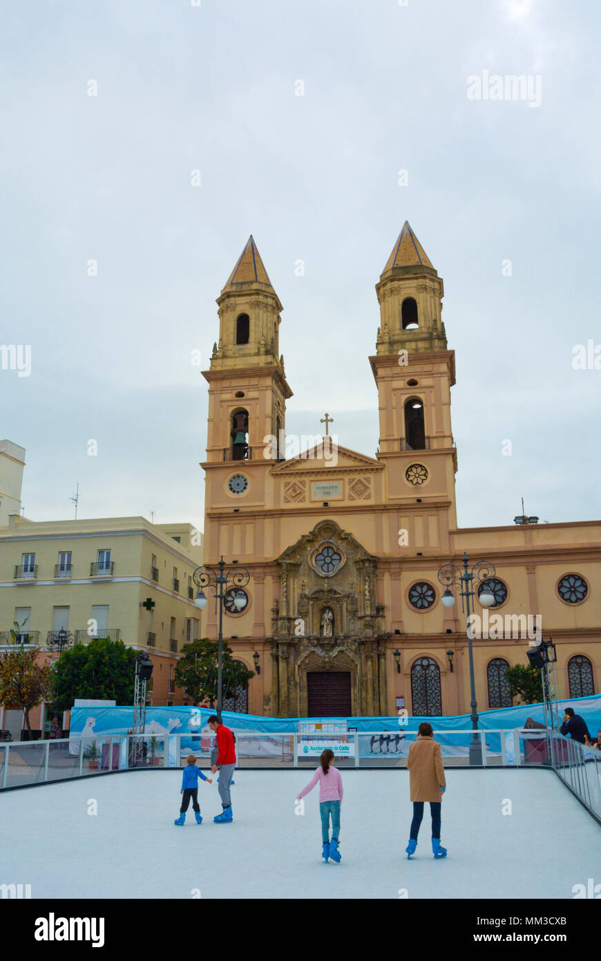 Ice skating rink, Plaza Fragela, Cadiz, Andalucia, Spain Stock Photo