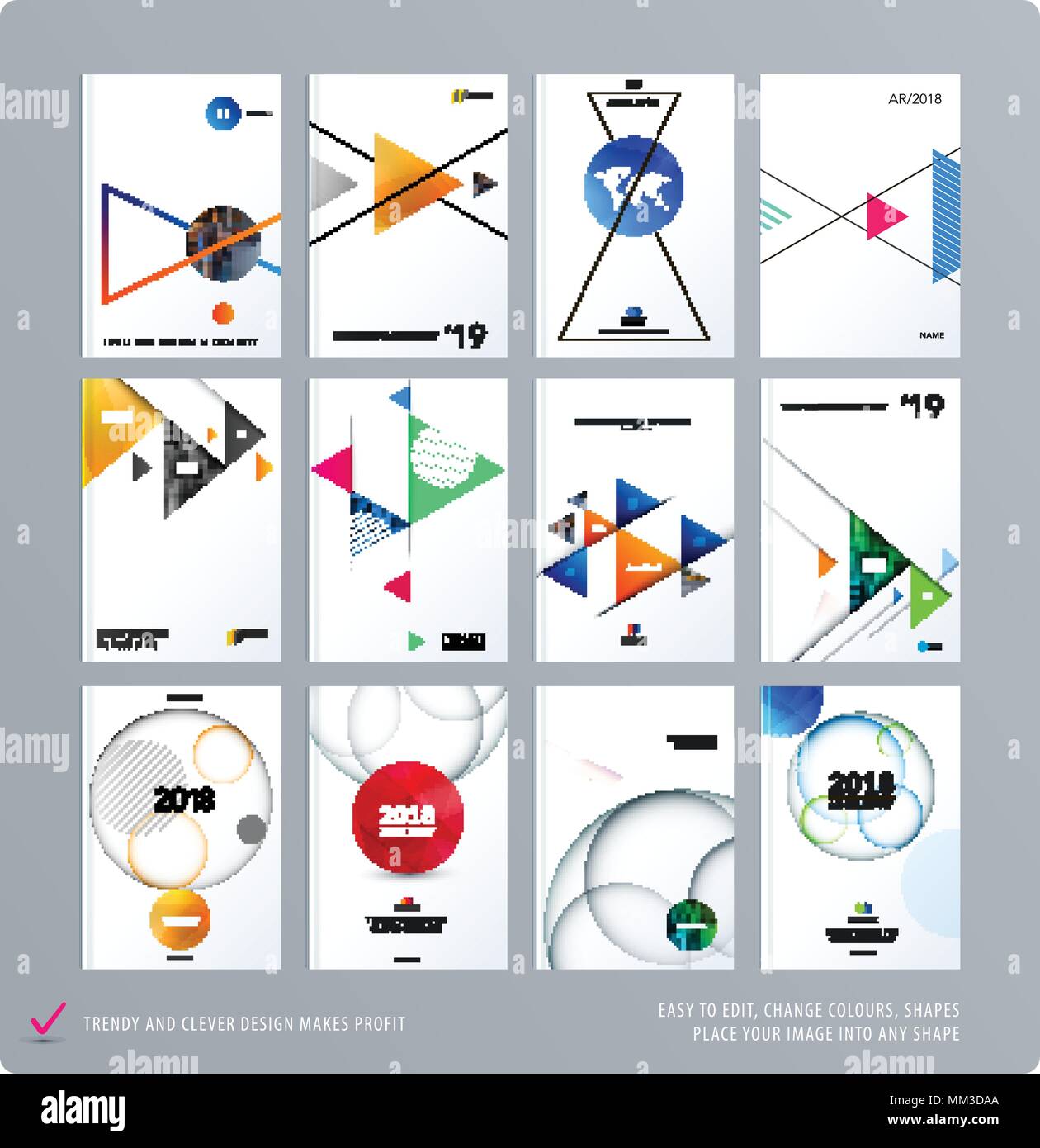 Brochure design triangular template. Colourful modern abstract set ...