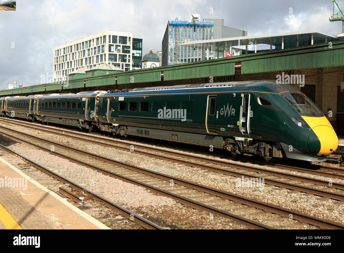 Great Western Railways Hitachi Class 800 800017 New Super Express at Cardiff Central Railway Station, South Wales, UK. Stock Photo