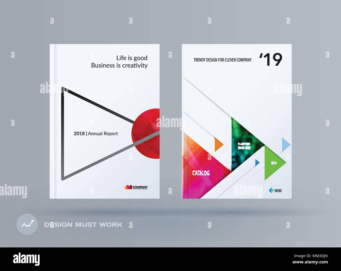 Brochure design triangular template. Colourful modern abstract set ...