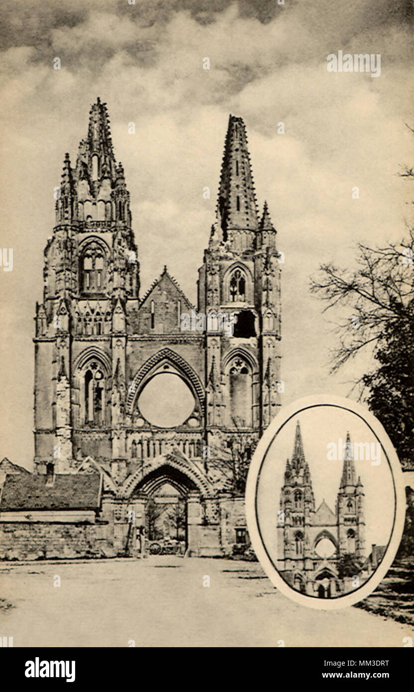 Towers of St Jean des Vignes. Soissons. 1930 Stock Photo