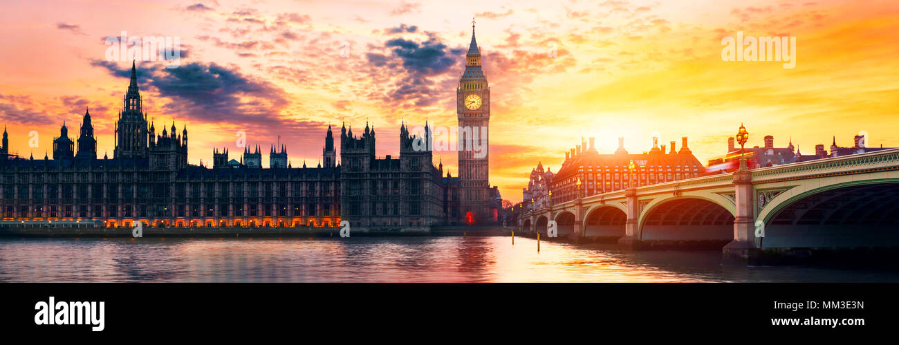 Big Ben and Houses of parliament at dusk, London, UK Stock Photo