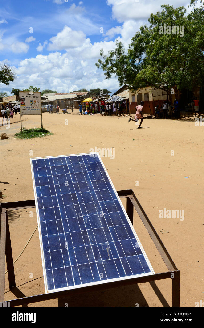 UGANDA, Karamoja, Kaabong, Karamojong pastoral tribe, solar panels for