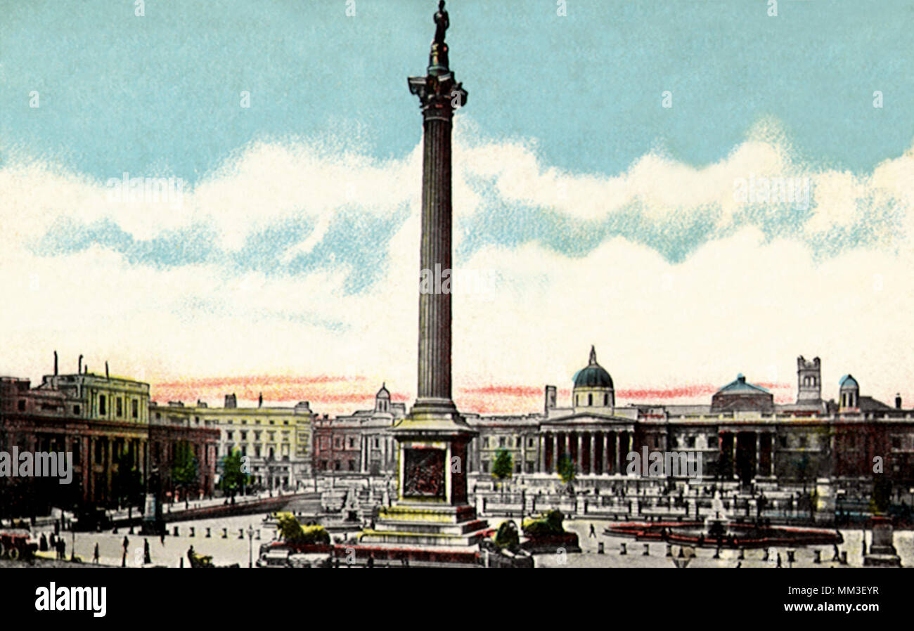 Nelsons Monument at Square. London. 1910 Stock Photo