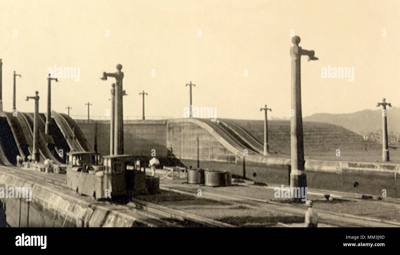 Locks at Panama Canal. 1930 Stock Photo