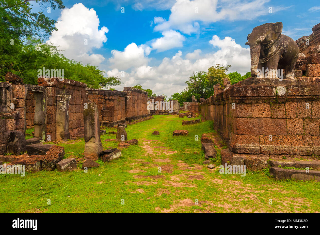 An outwardfacing guardian elephant statue, standing on the top corner