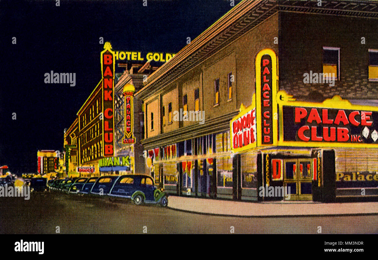 Center Street at Night. Reno. 1945 Stock Photo