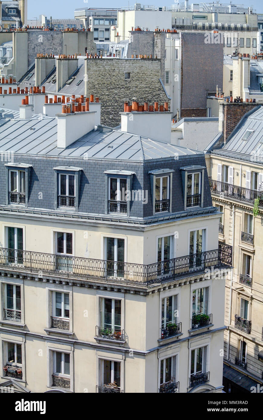 french appartment with balcony and its rooftop, paris, france Stock