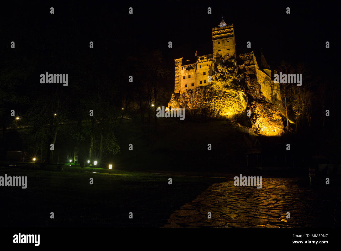 Bran Castle by night, Transylvania, Romania Stock Photo