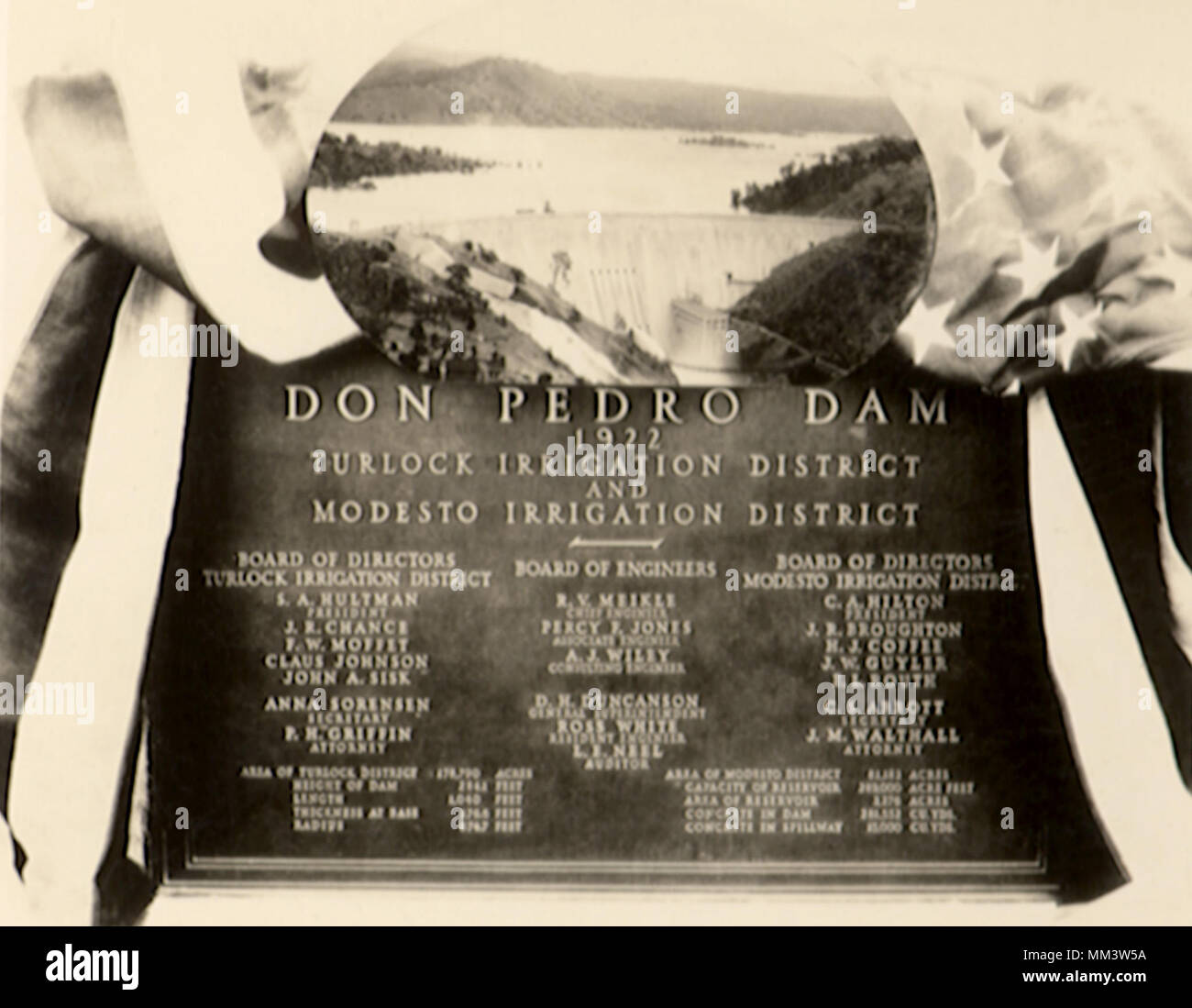 Don Pedro Dam Plaque. Modesto. 1922 Stock Photo