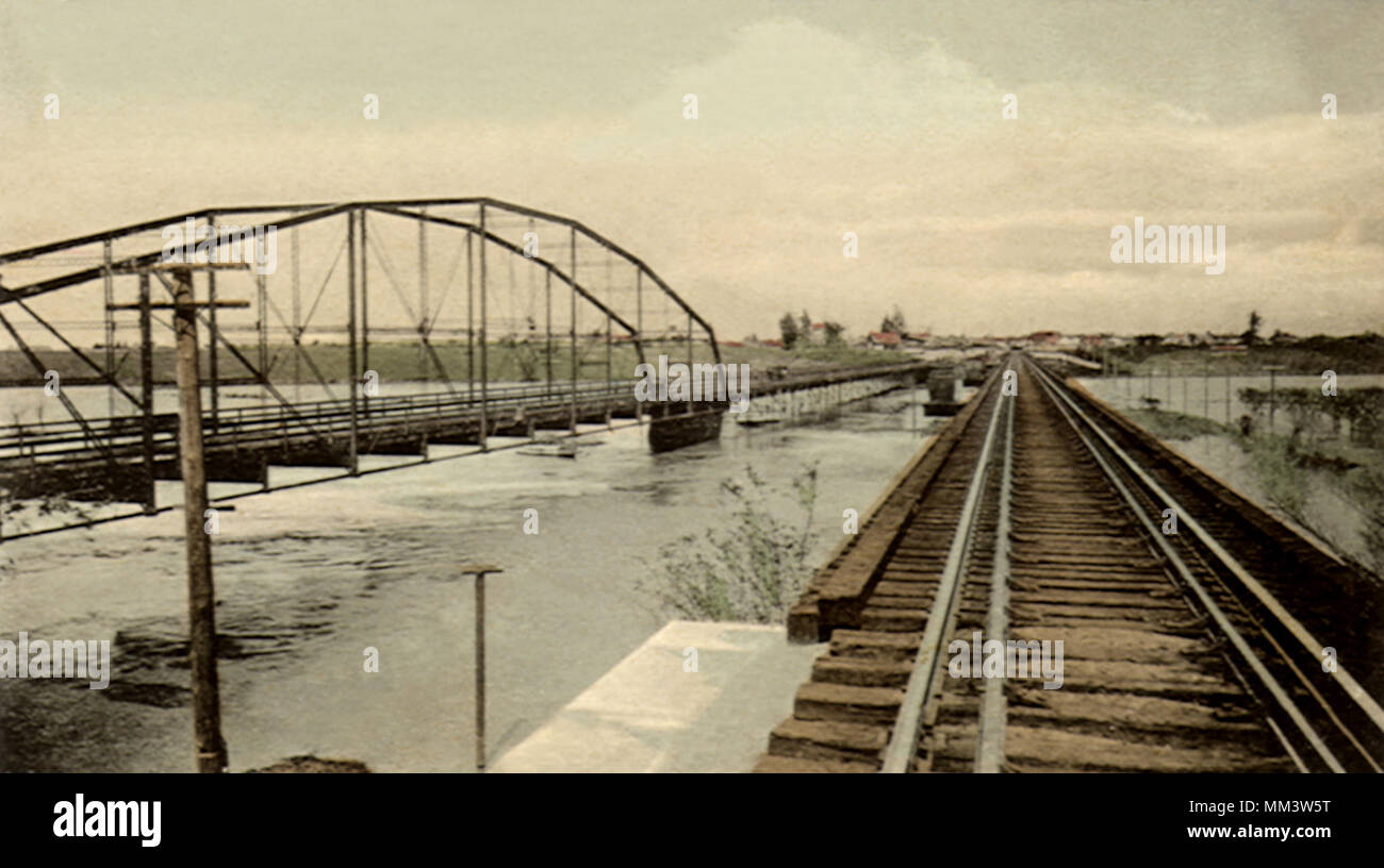 Bridges over Tuolumne River. Modesto. 1908 Stock Photo