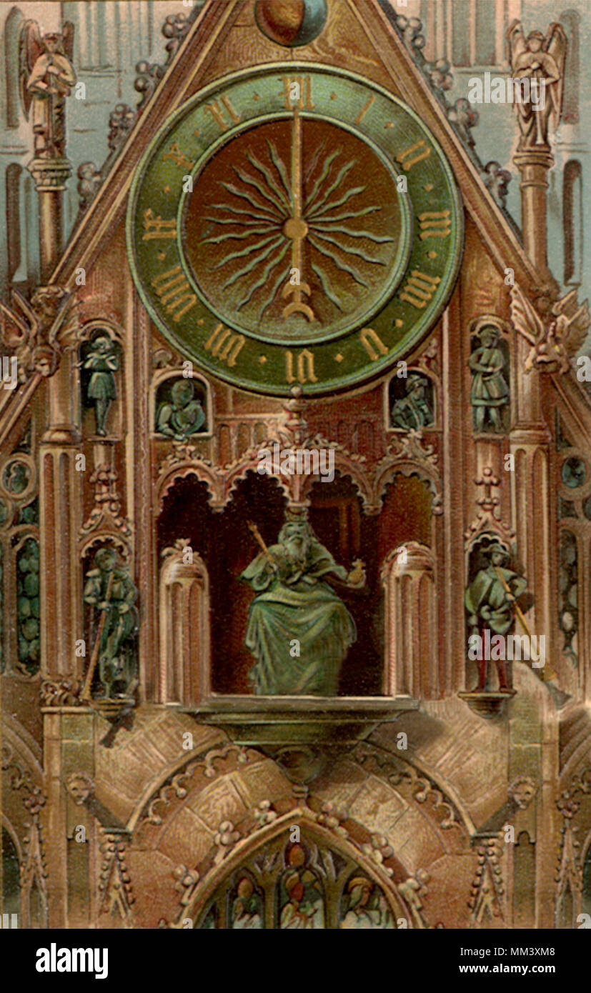 Clock at Church of Our Lady. Nürnberg. 1910 Stock Photo