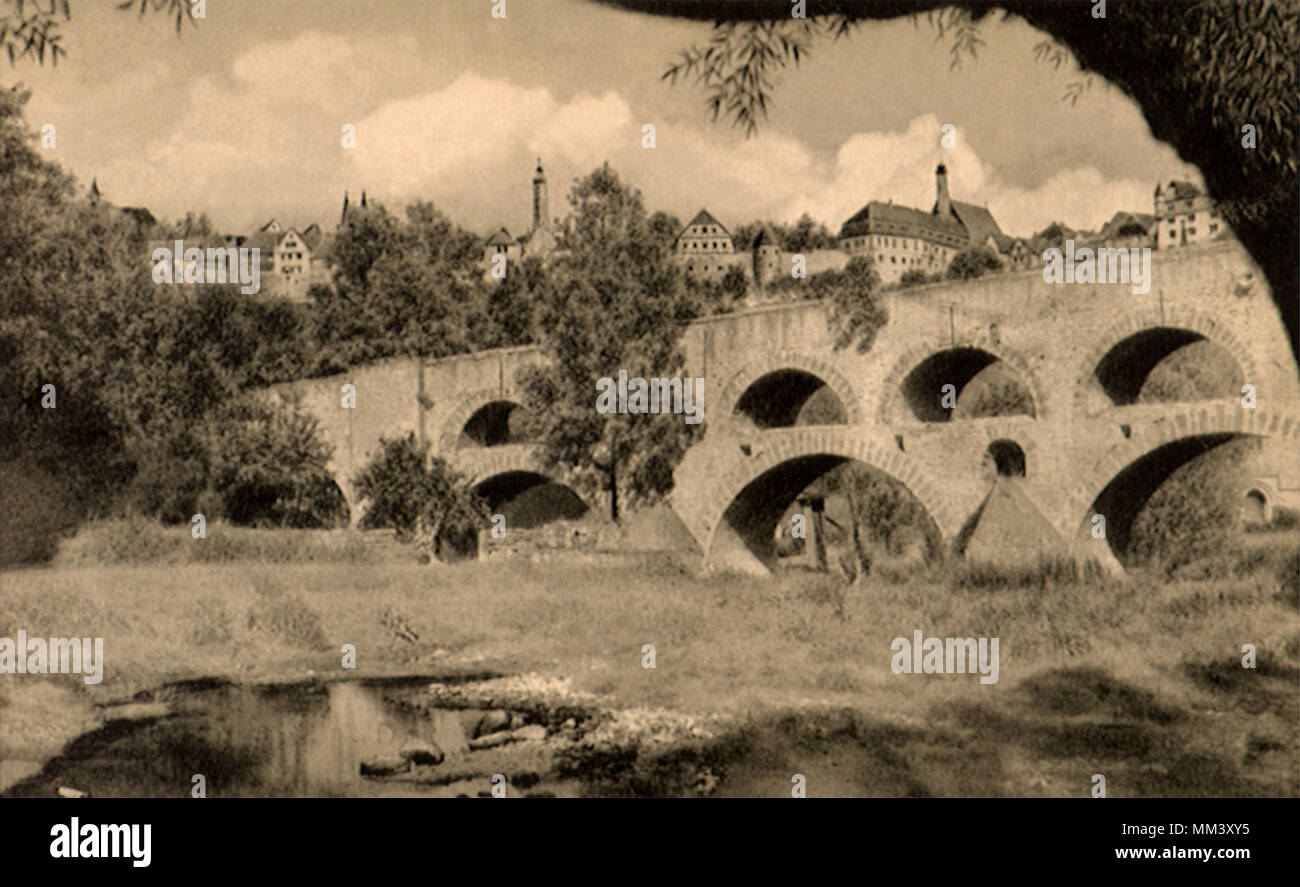 Double Bridge. Rothenburg. 1940 Stock Photo