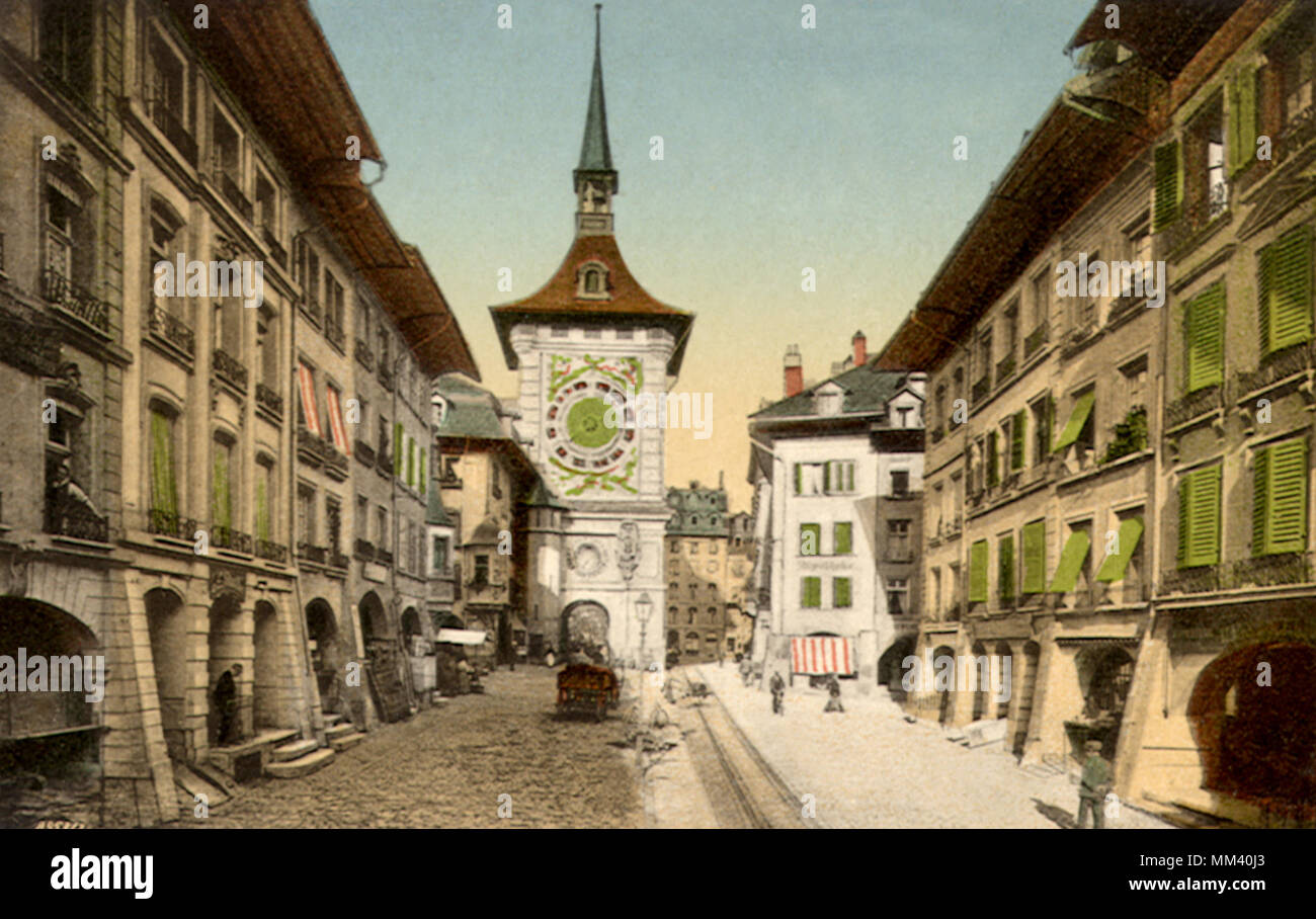 Lane and Bell Tower. Bern. 1910 Stock Photo