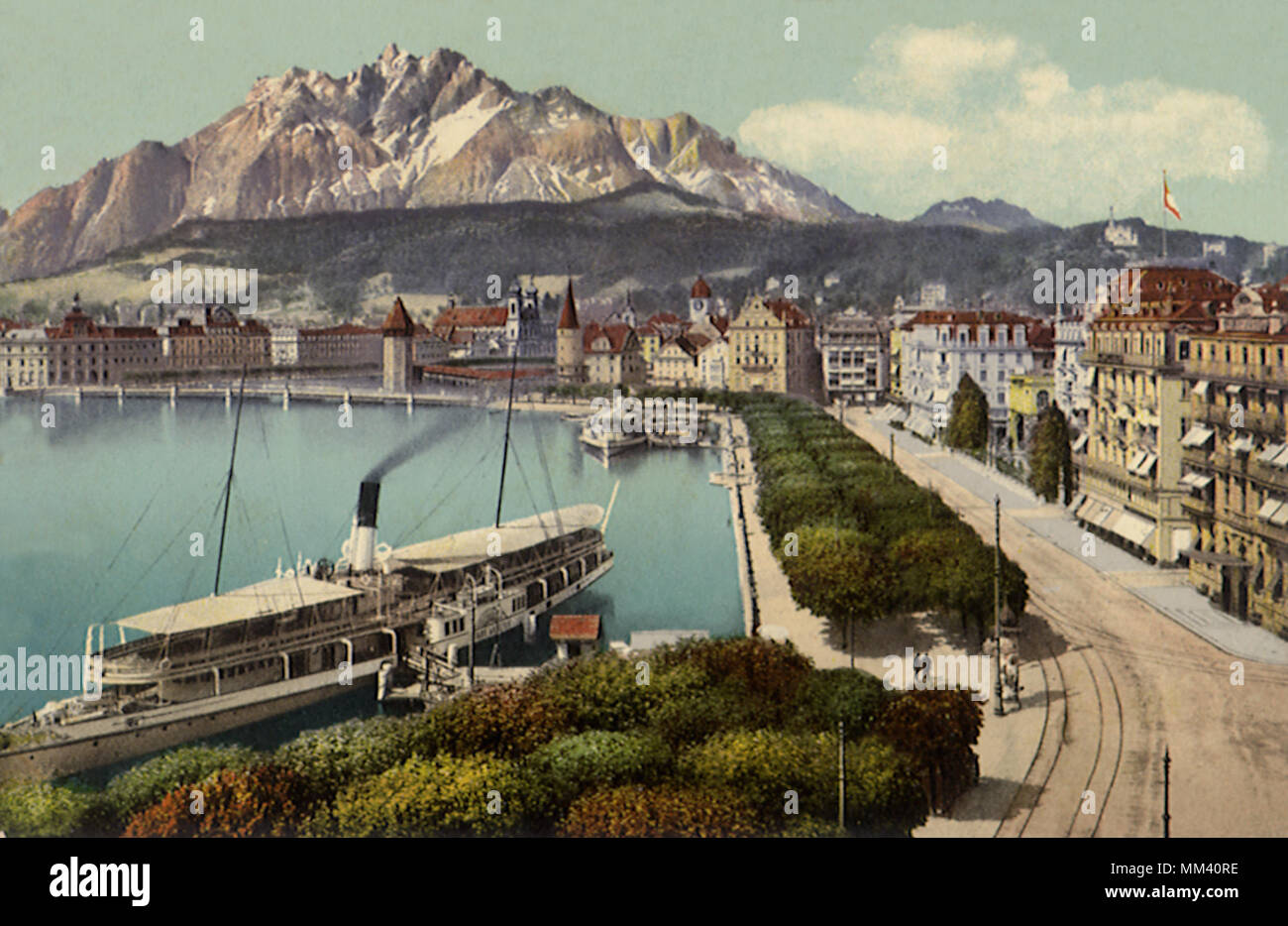 Swiss Yard & Pilatus. Lucerne. 1910 Stock Photo