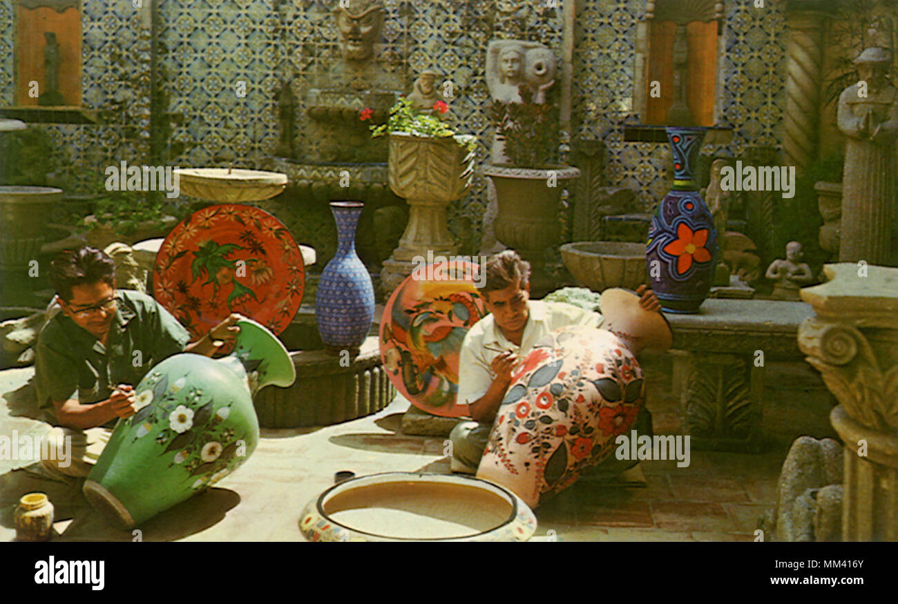 Hand Painted Pottery. Tlaquepaque. 1960 Stock Photo