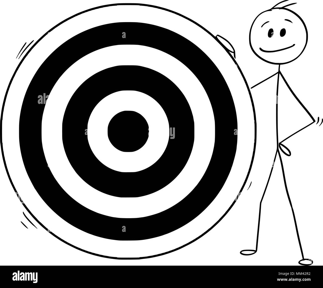 Cartoon of Man or Businessman and Big Dartboard Target Stock Vector