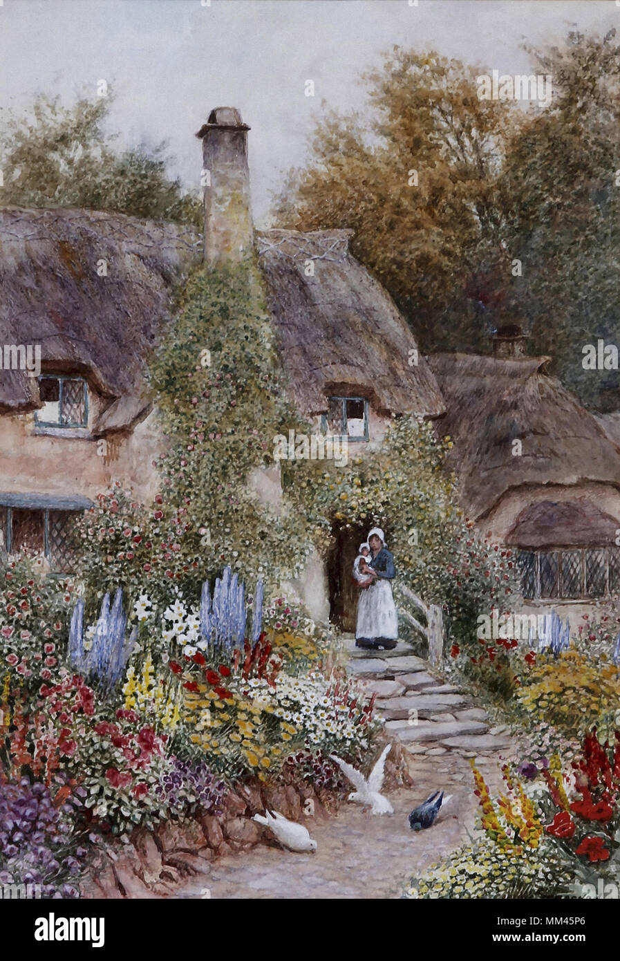 Strachan Artur Claude Mother And Child By A Cottage Doorway And