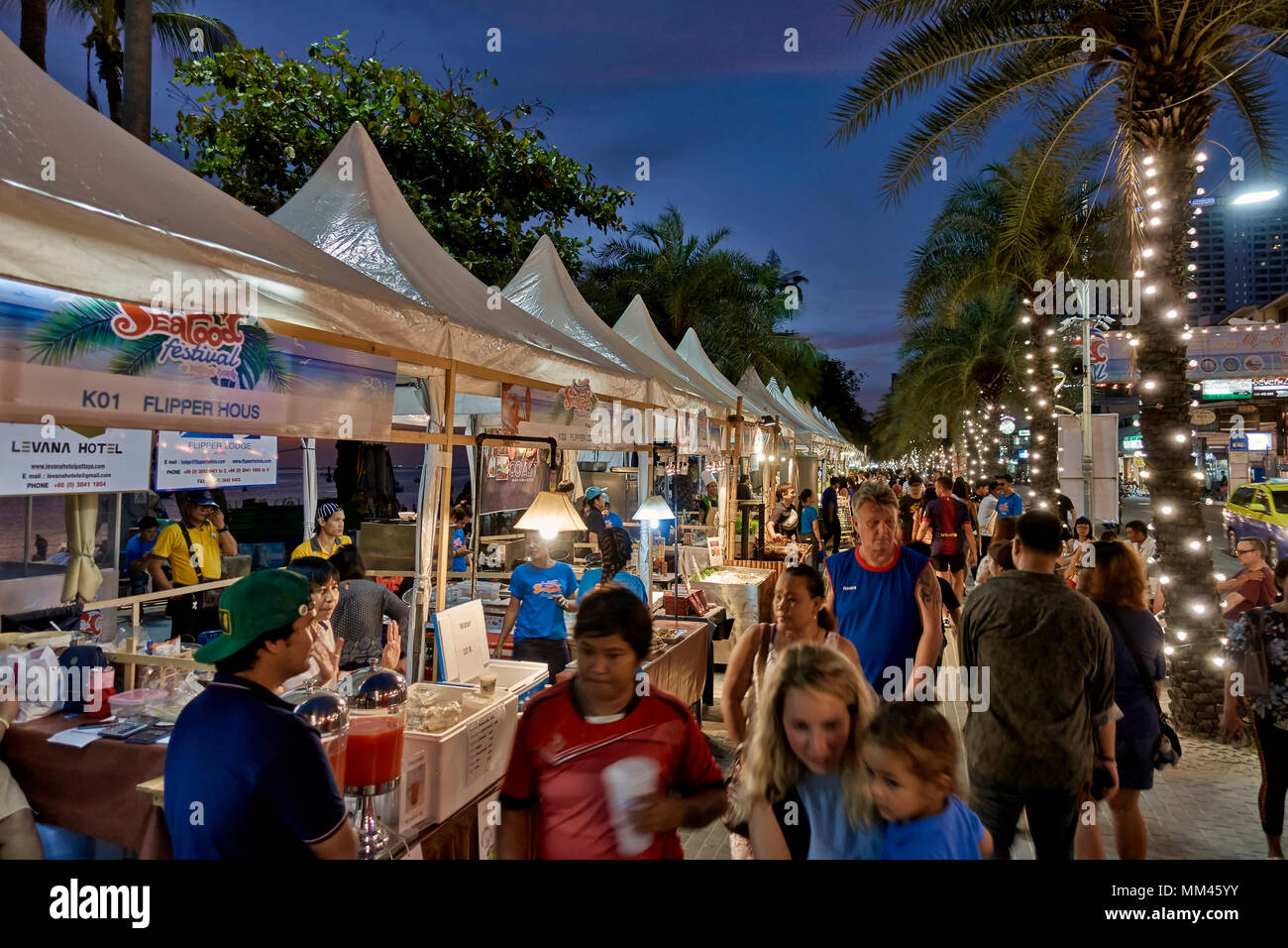 Pattaya Street Food Festival With A Busy Crowd Of People Thailand