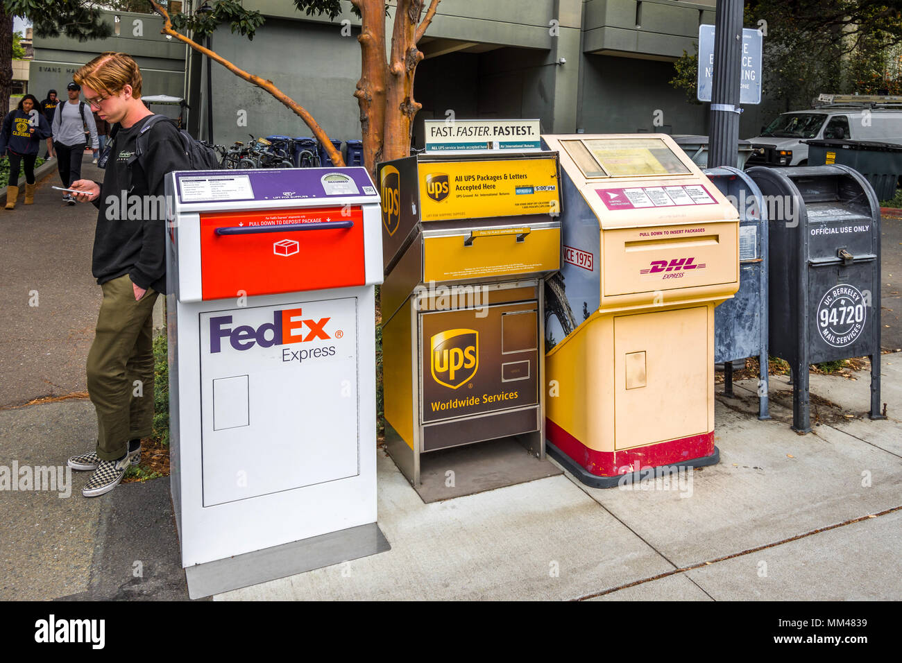 Parcel pickup bins on Berkeley university campus, USA Stock Photo Alamy