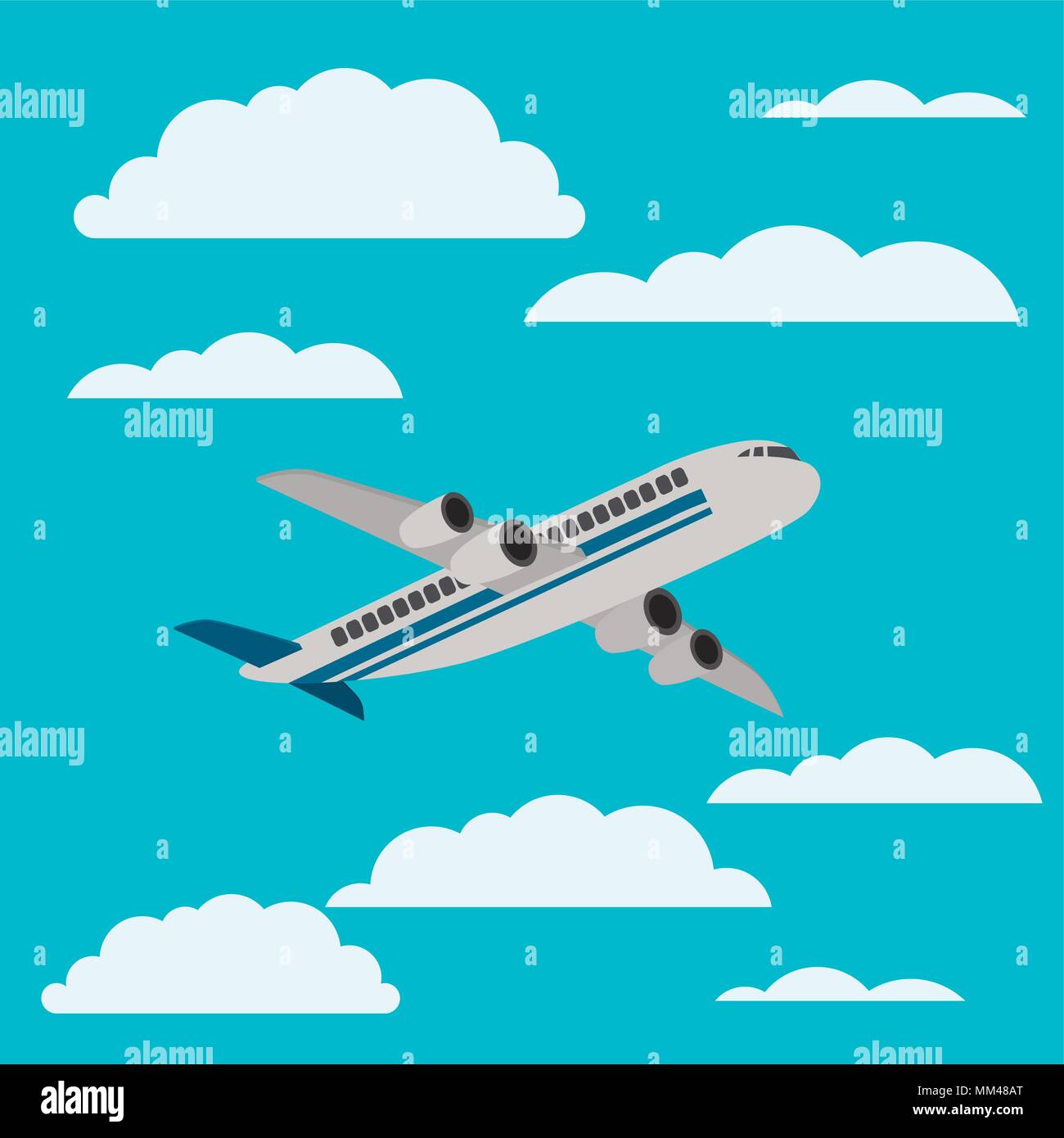 airplane flying with cloudscape Stock Vector