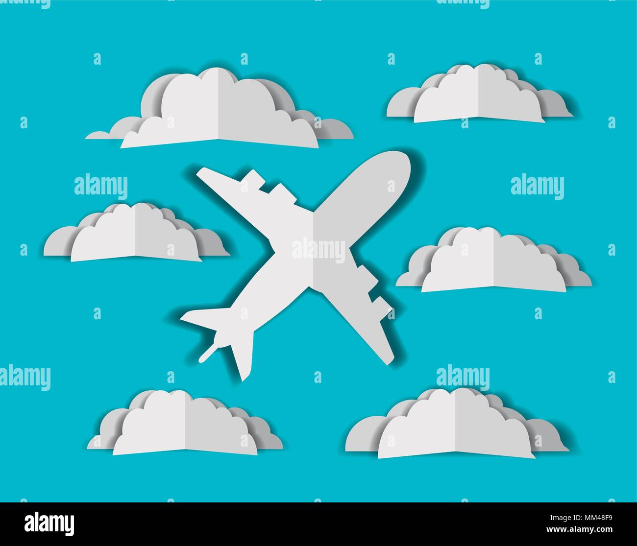 airplane flying with cloudscape Stock Vector