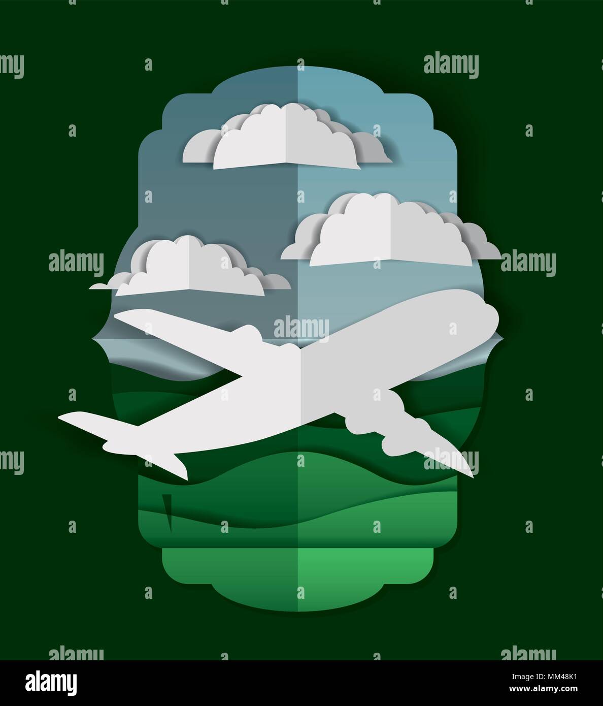 airplane flying with clouds and landscape Stock Vector Image & Art - Alamy
