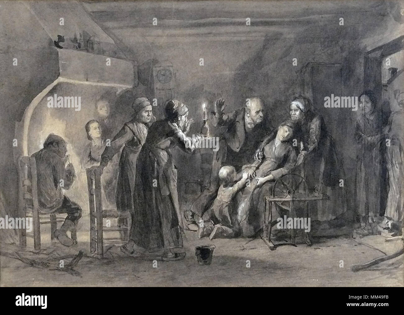 La Femme Damnee 1859 Octave Tassaert Tassaert Octave - Femme Eplorée Entourée De Ses Proches Stock Photo - Alamy