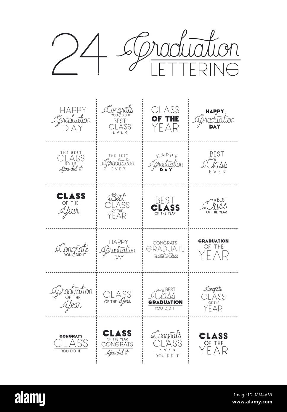 set graduating lettering icons Stock Vector