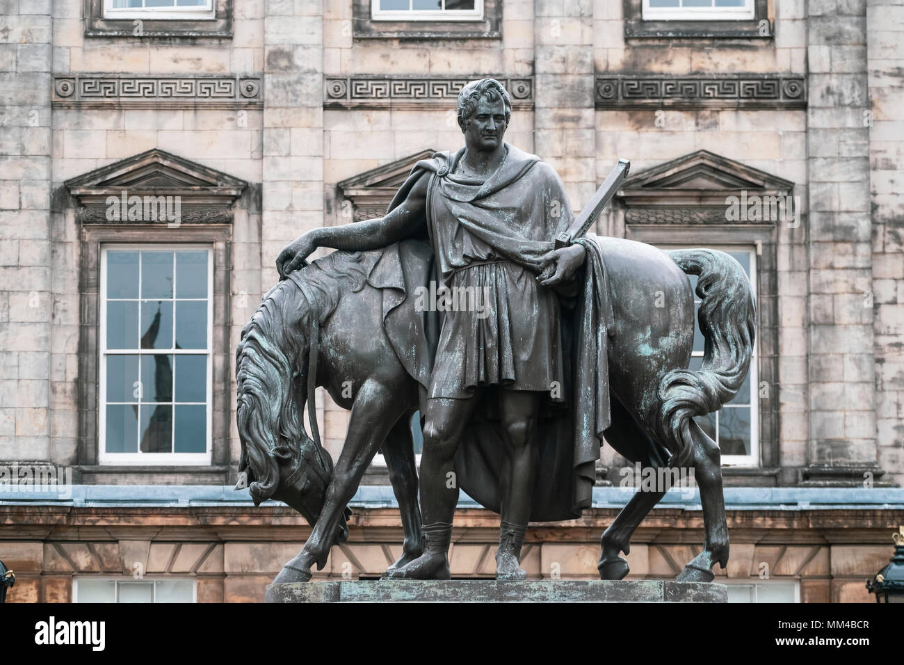 Statue of John, Fourth Earl of Hopetoun, outside headquarters of Royal Bank of Scotland in St Andrew Square in Edinburgh, Scotland, UK Stock Photo