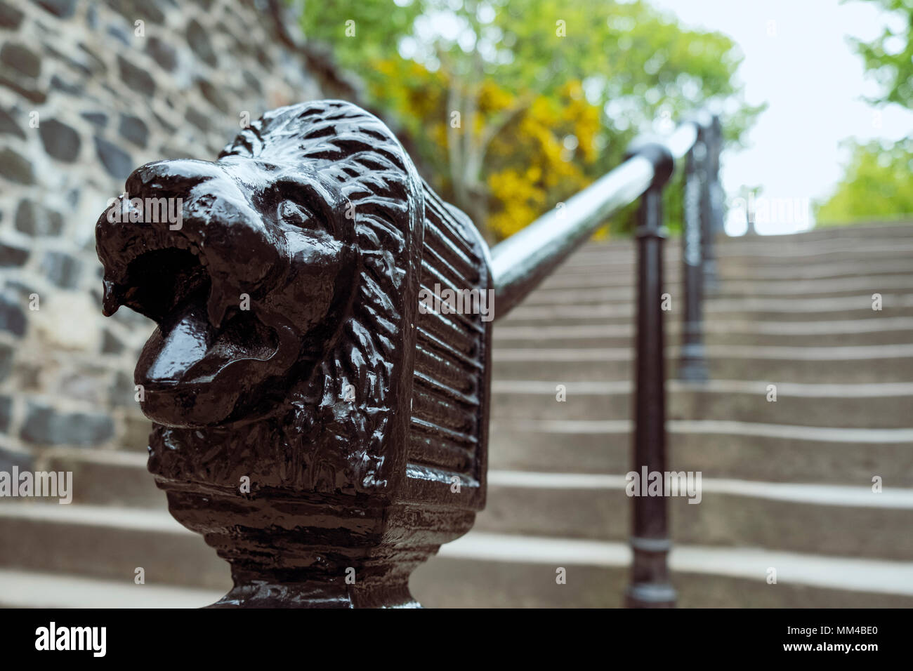 Detail ornate handrail of steps leading to Calton Hill in Edinburgh, Scotland, UK Stock Photo