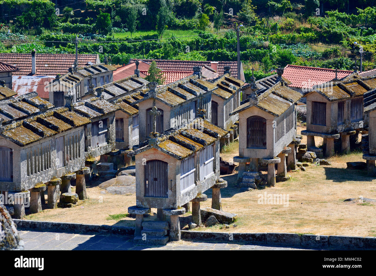 Espigueiros, the old and traditional stone granaries of Lindoso. Peneda Gerês National Park, Portugal Stock Photo