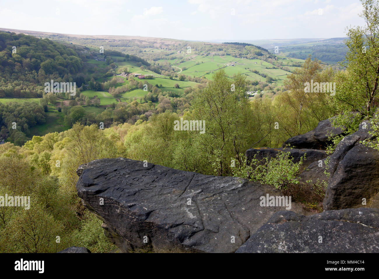 View of Cragg Vale from Hollin Hey Wood, Mytholmroyd, West Yorkshire Stock Photo
