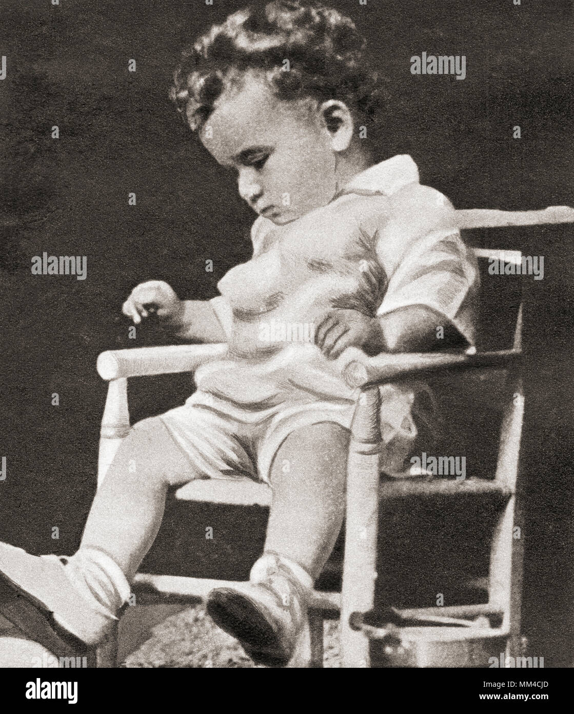 Charles Augustus Lindbergh Jr., 20-month-old son of aviator Charles Lindbergh and Anne Morrow Lindbergh, abducted from his home in Highfields, New Jersey, United States on March 1, 1932.  On May 12, his body was discovered nearby.  From The Pageant of the Century, published 1934 Stock Photo