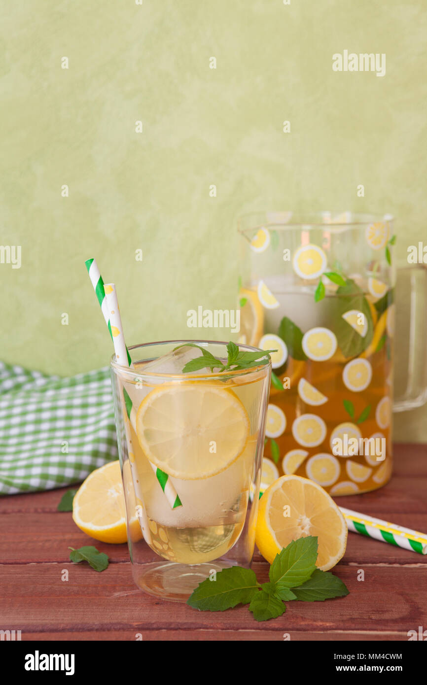 Homemade iced tea with fresh lemons and mint leaves Stock Photo Alamy