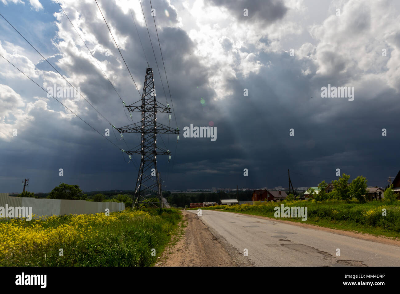 Power lines sun rays on hi-res stock photography and images - Alamy