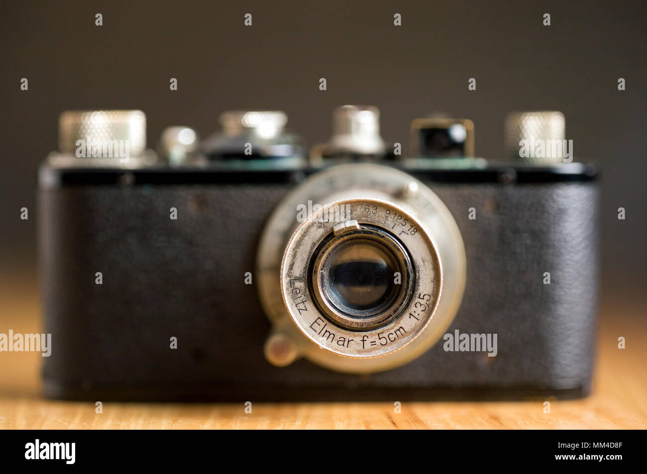 Vintage Leica 35mm camera with the Elmar 5cm lens. Stock Photo