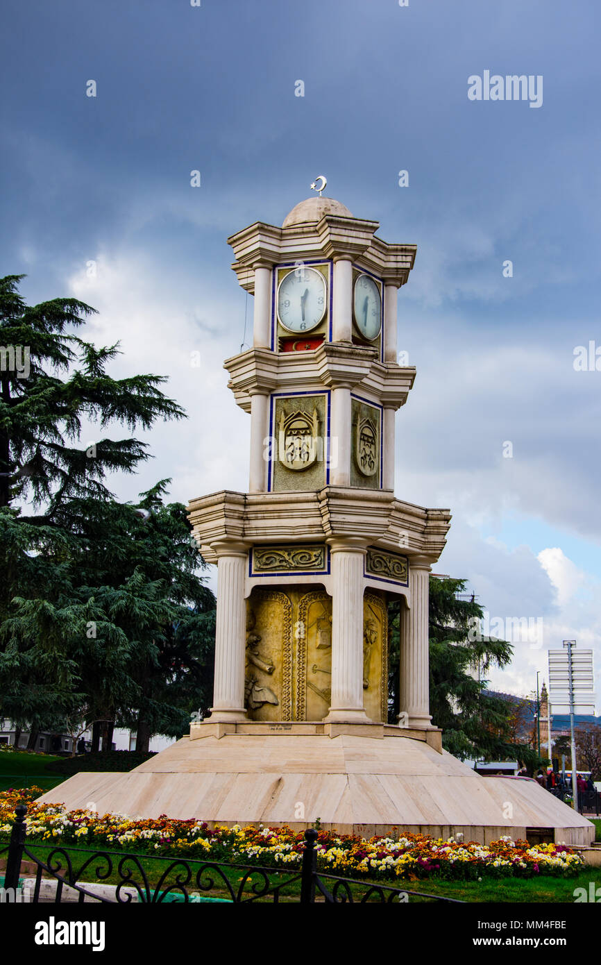 small clock tower located in street of Bursa, Turkey Stock Photo