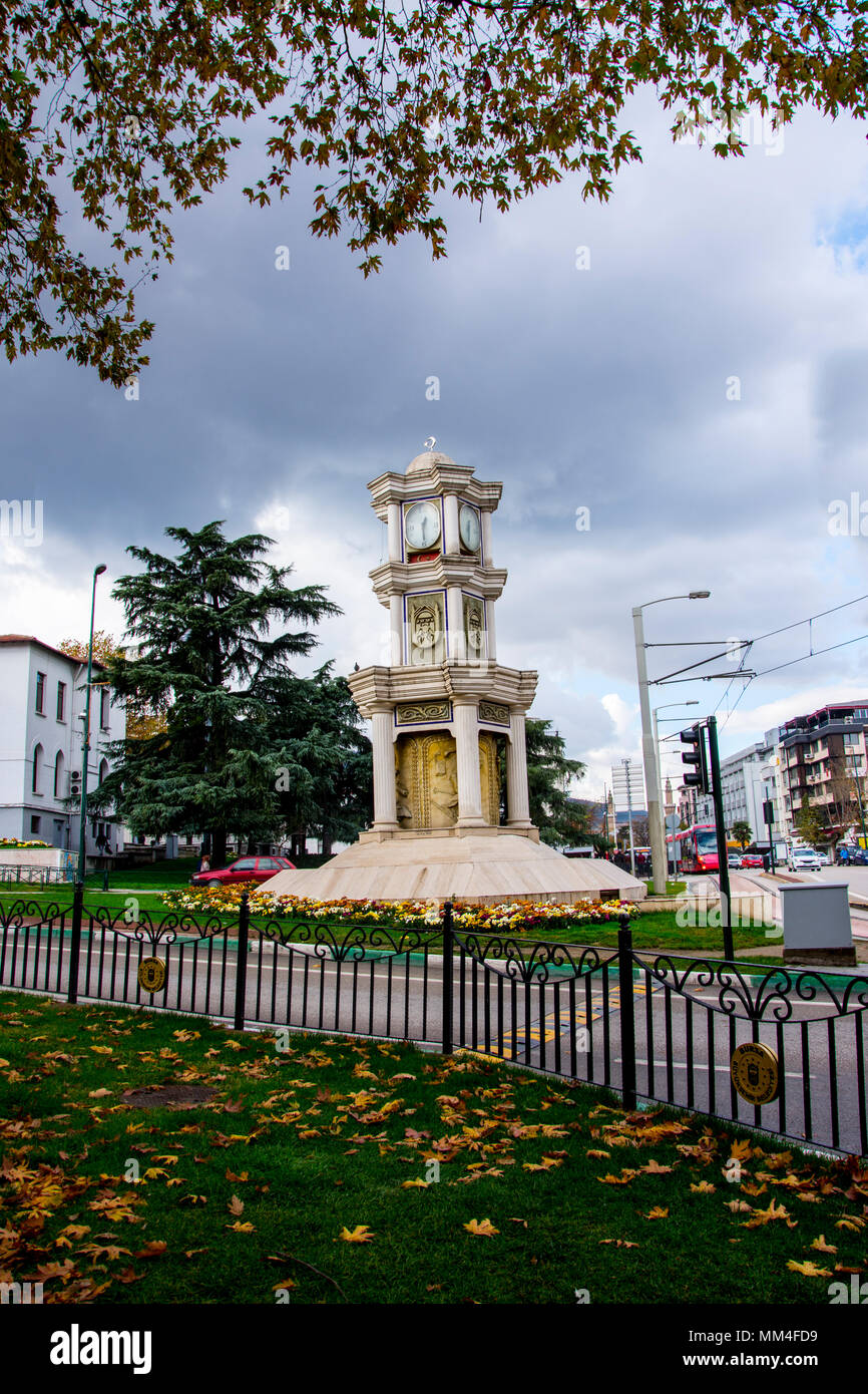 small clock tower located in street of Bursa, Turkey Stock Photo