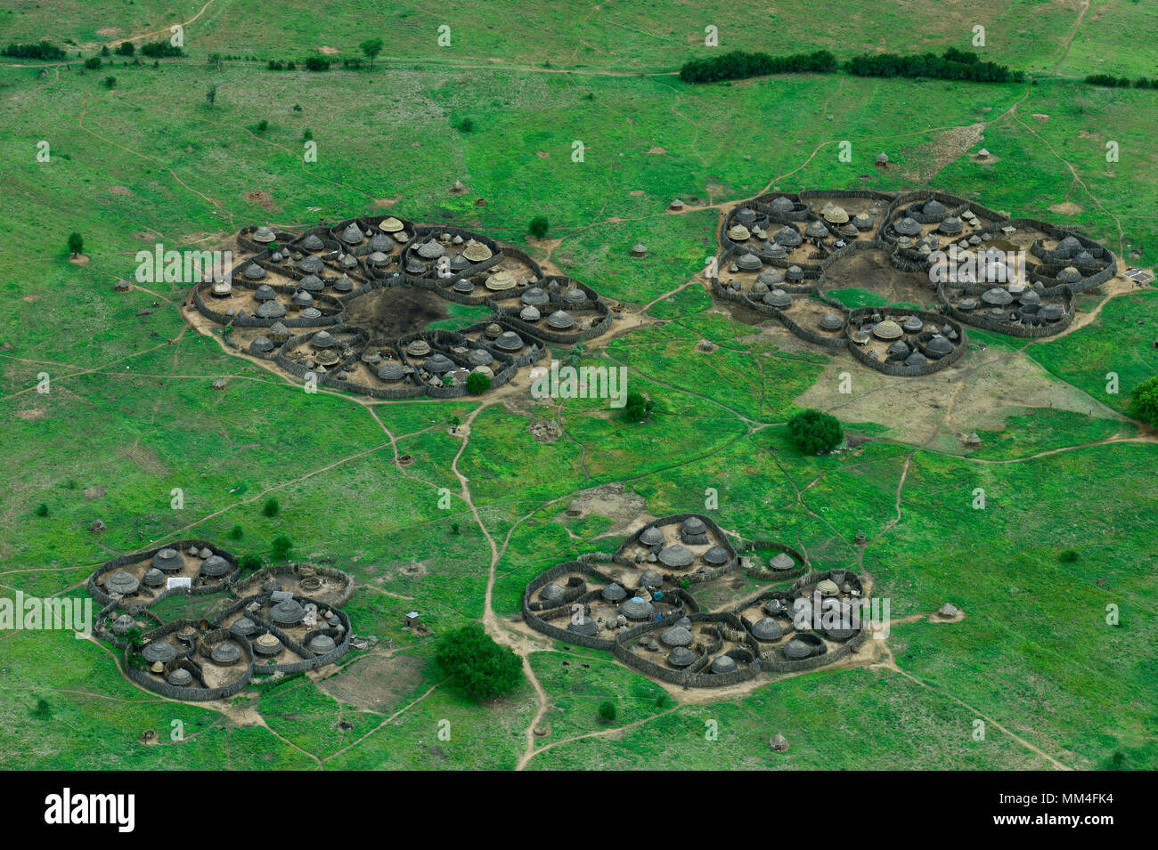 UGANDA, Karamoja, Kotido, karamojong pastoral tribe, aerial view of