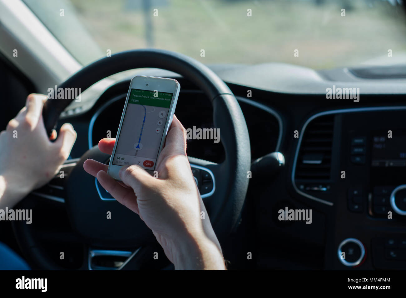 Using mobile phone in car Stock Photo Alamy