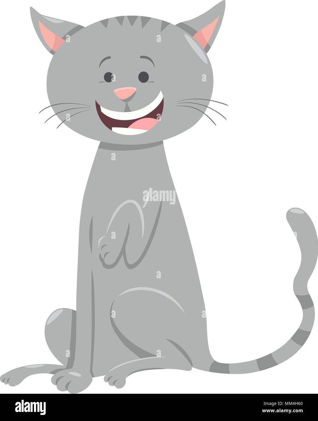 Cartoon Illustration of Funny Gray Tabby Cat Animal Character Stock