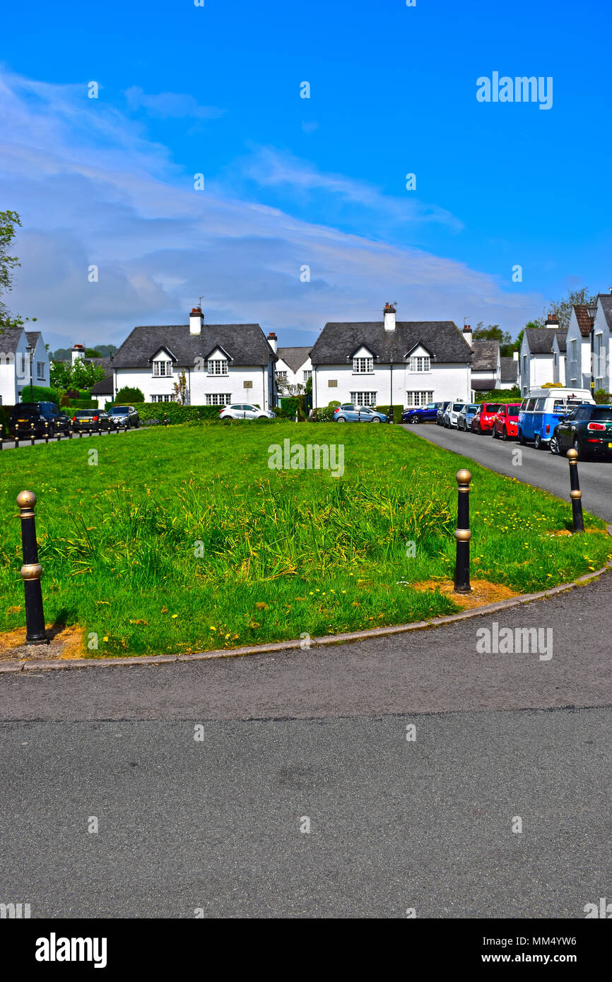 Traditional houses in Rhiwbina Garden Village (Y Groes) built around a green in the early1900s