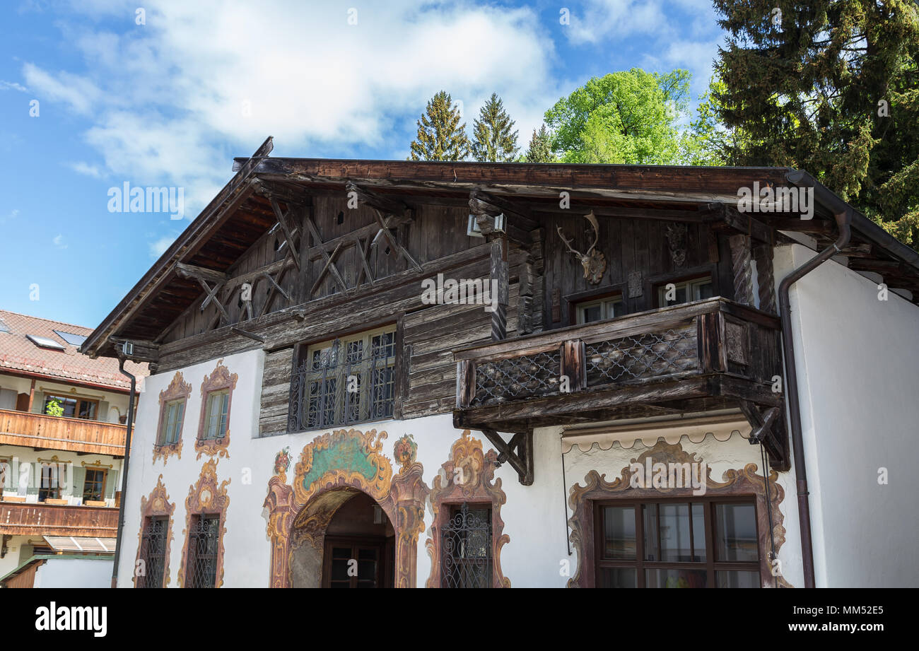 Historic facade in Garmisch-Partenkirchen Bavaria Germany. Stock Photo