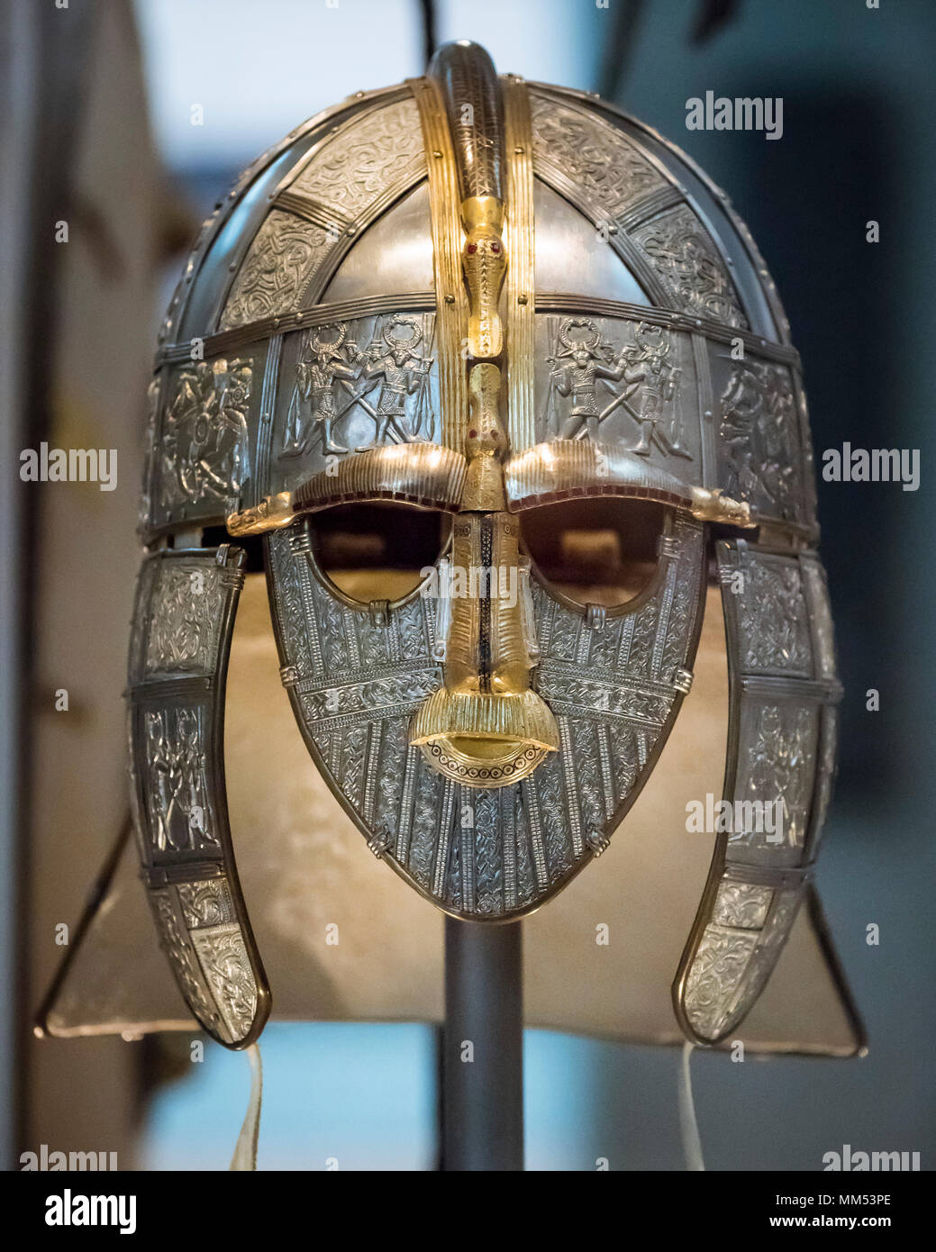 London. England. British Museum. A Replica of the Sutton Hoo Helmet made by  the Royal Armouries. The Sutton Hoo ship burial in Suffolk, England, exca  Stock Photo - Alamy