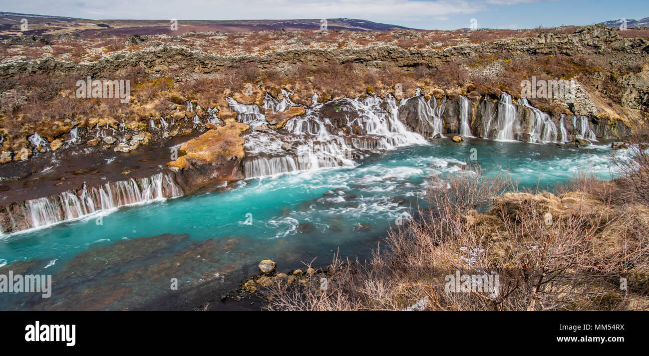 Hraunfossar waterfall near Husafell, West Iceland Stock Photo